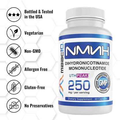 MAAC10 NMNH - NAD+ Booster Food Supplement - 250 mg, 60 Capsules