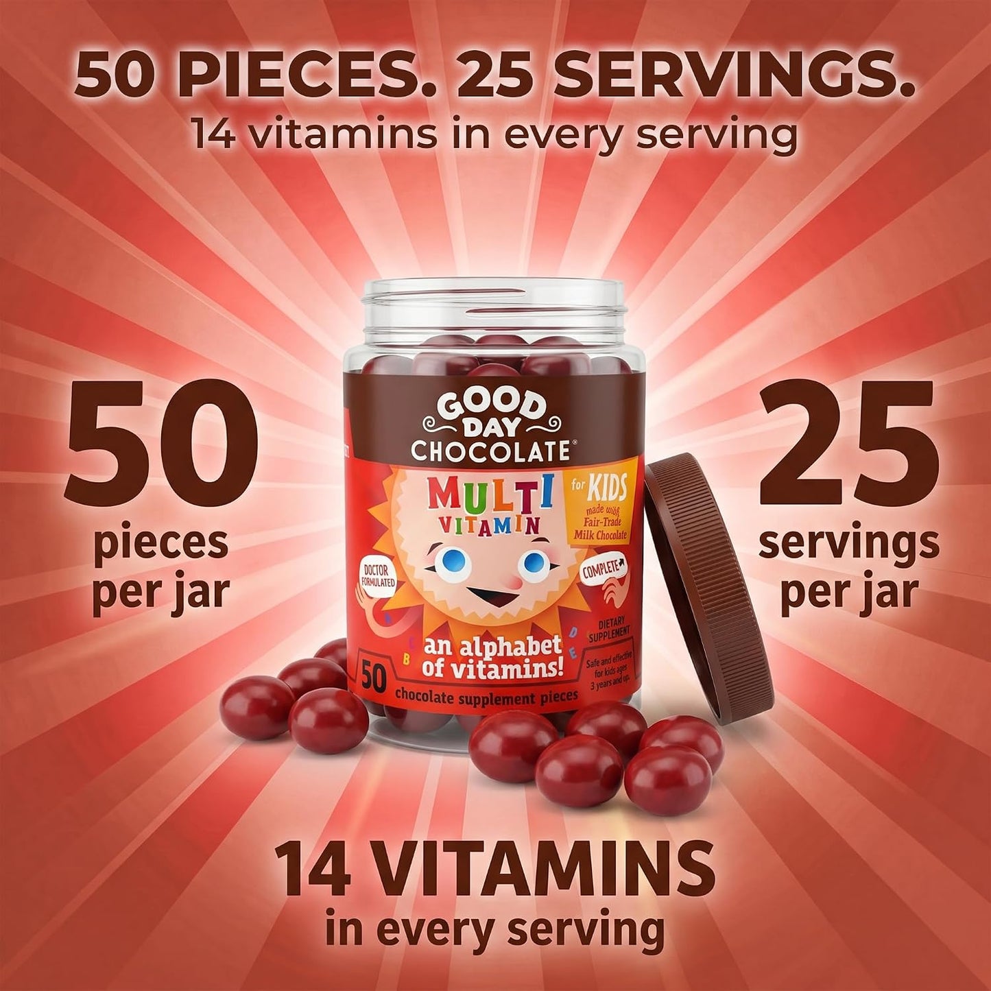 Good Day Chocolate Complete Multivitamin for Children, 50 Pieces - görsel 5