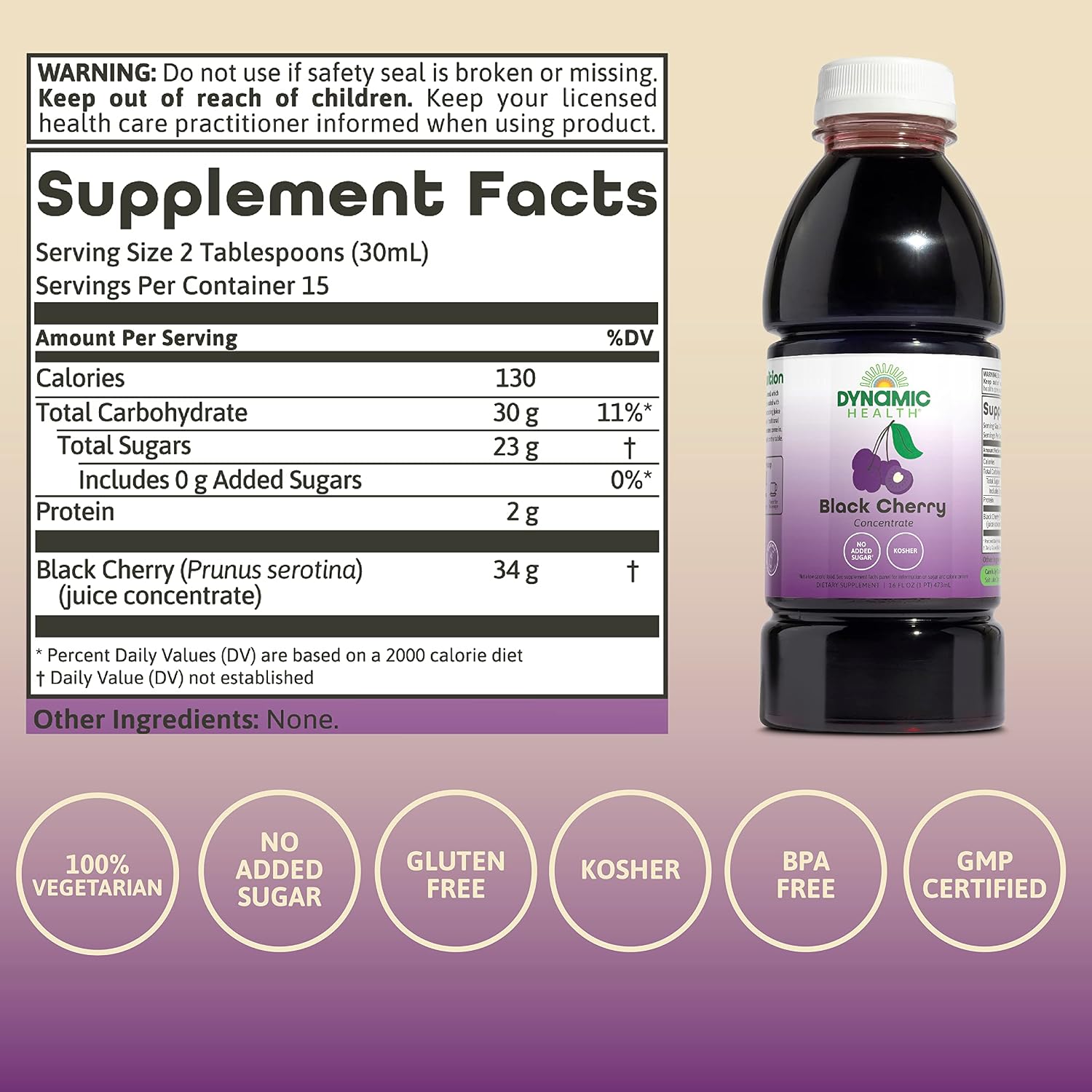 Dynamic Health 100% Pure Black Cherry Juice Concentrate – Antioxidant-Rich & Joint Support, 473 ml - görsel 3