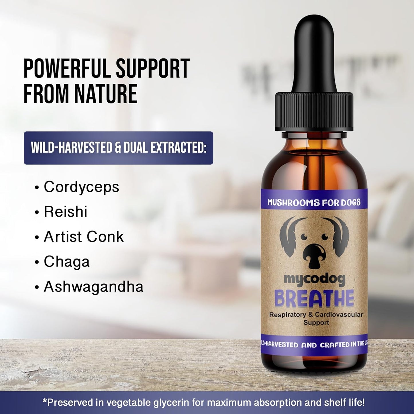 MycoDog Breathe - Respiratory Support for Dogs - Natural Mushroom & Ashwagandha Drops for Breathing Comfort - görsel 4