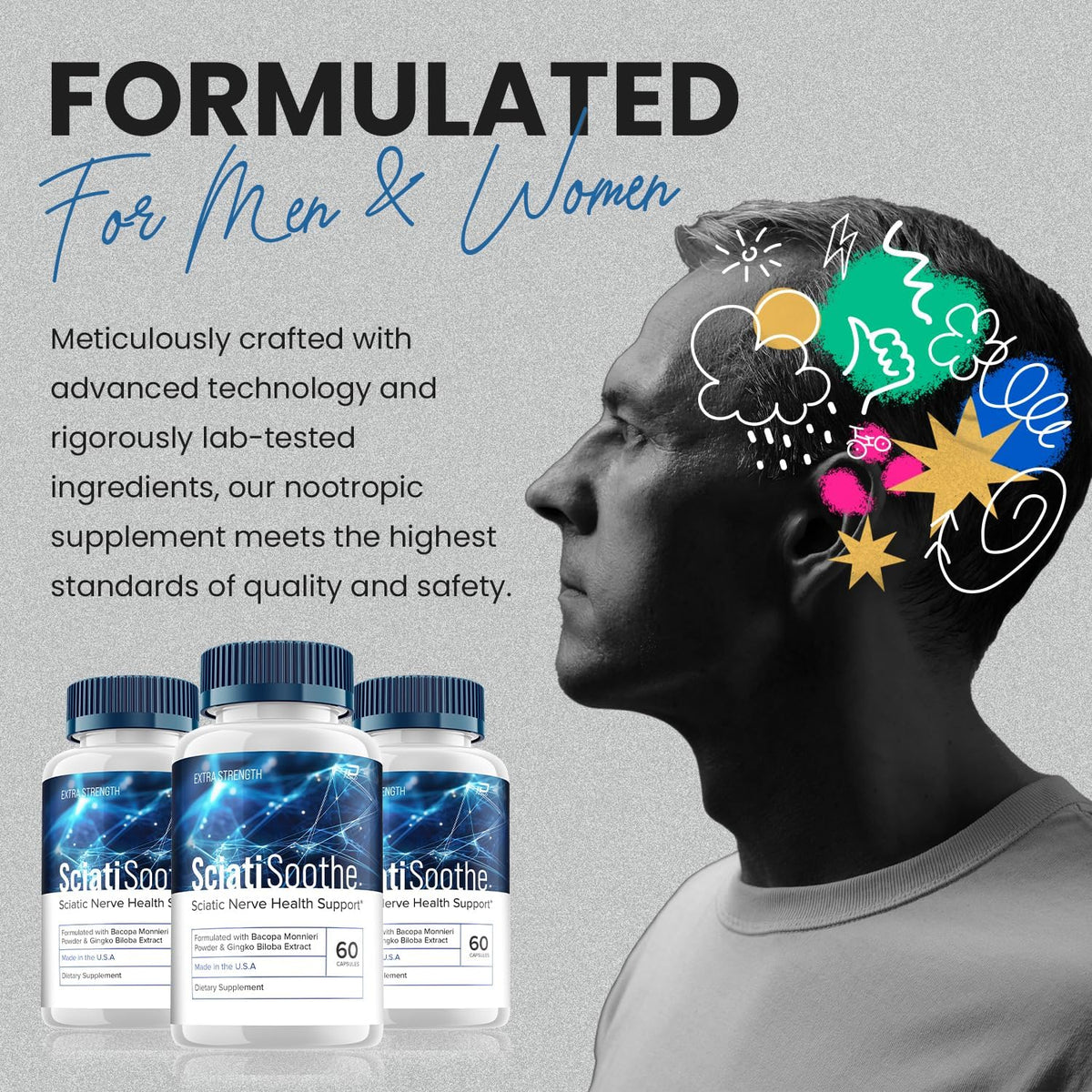 SciatiSoothe Brain Supplement - All-Natural Formula (3-Pack, 180 Capsules) - görsel 2