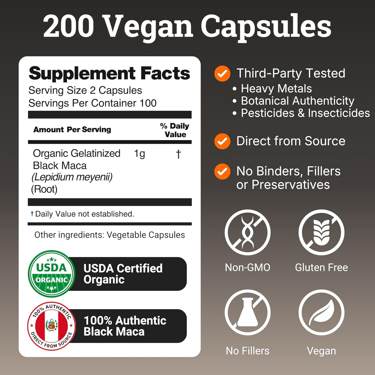 Organic Gelatinised Black Maca – 4x Bioavailability, 200 Vegan Capsules (1000mg) - görsel 2