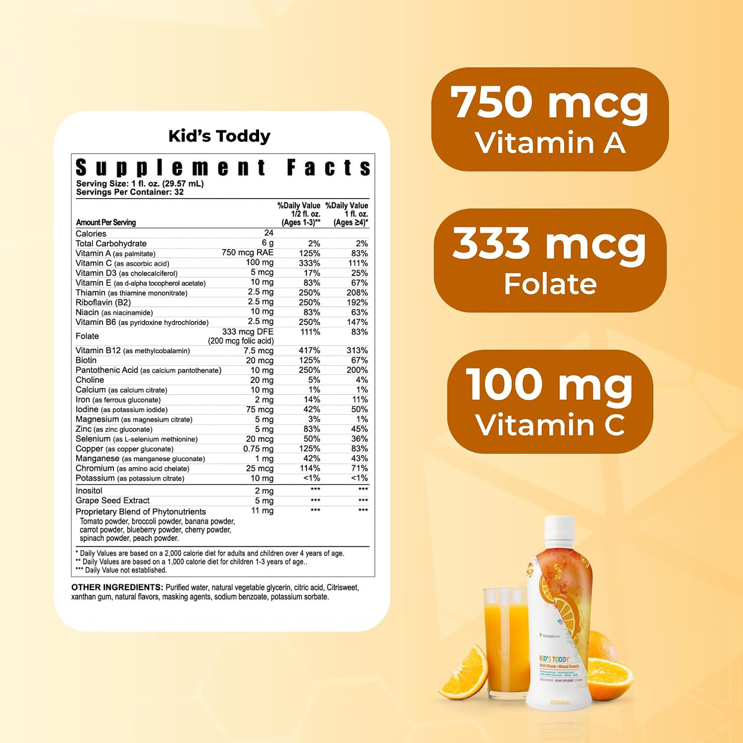 Youngevity Kid's Toddy™ - Mega Multivitamin for Children Age 2+ - 14 Vitamins, 10 Minerals, Phytonutrient Blend - Highly Absorbable - Delicious Orange Flavour - Pack of 2 (946 ml each) - görsel 3