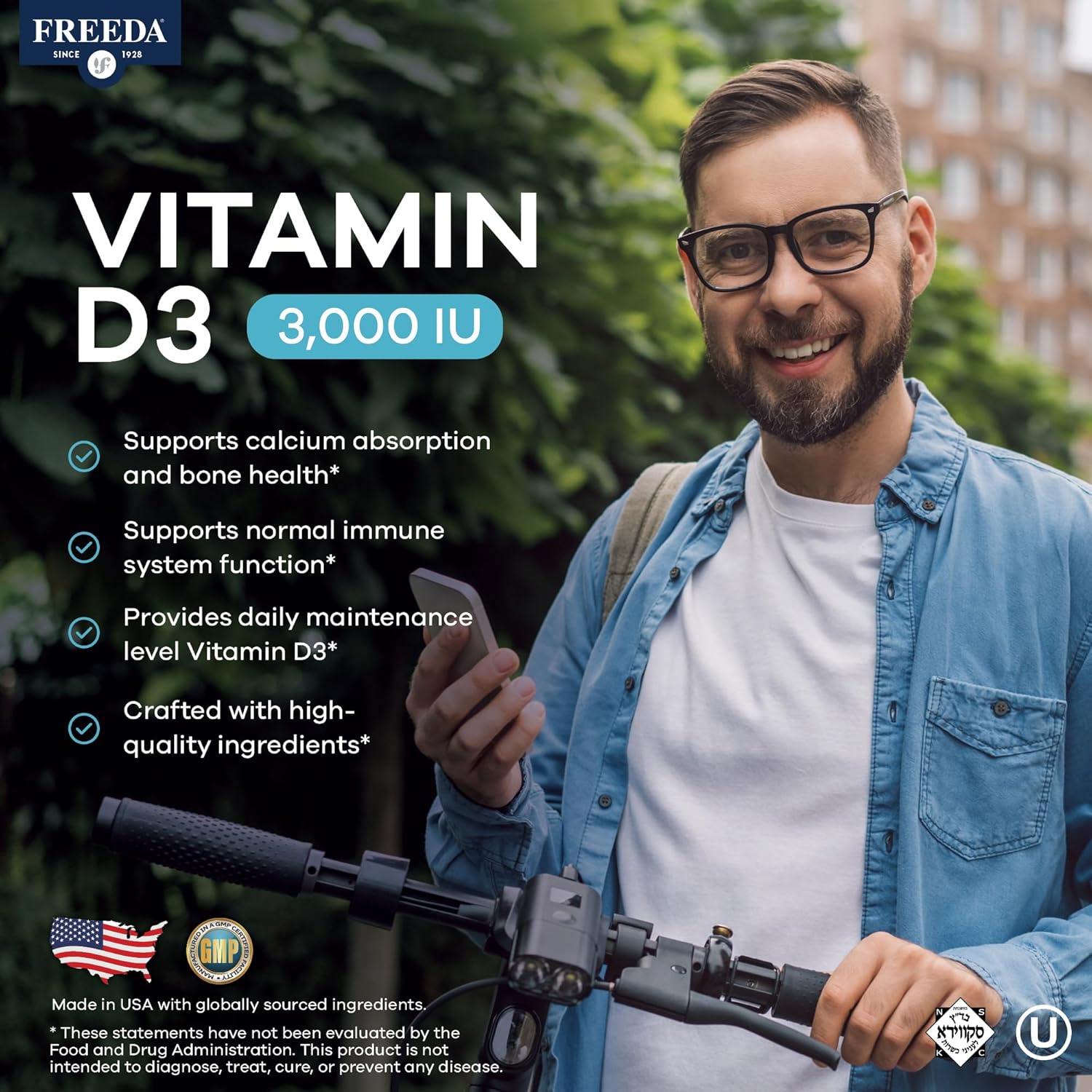FREEDA Vitamin D3 3000 IU – Kosher Supplement Tablets for Bone & Immune Health - görsel 2