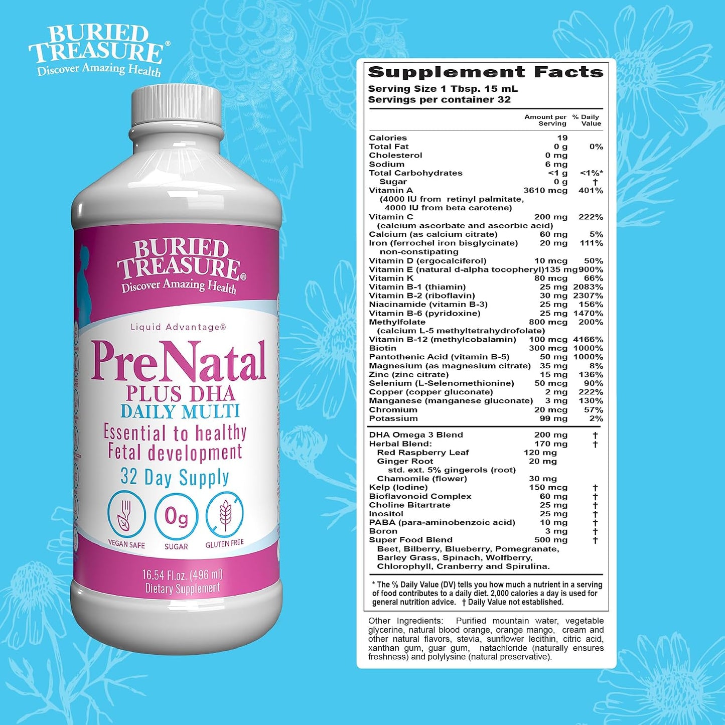 Buried Treasure Prenatal Plus DHA Complete - Liquid Prenatal Vitamin with DHA, Omega-3 & Iron - görsel 2