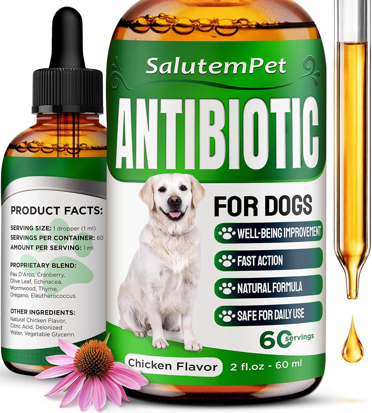 Natural Antibiotics for Dogs and Puppies – Herbal Ingredients – Bacon Flavour – 2 oz Liquid - görsel 9