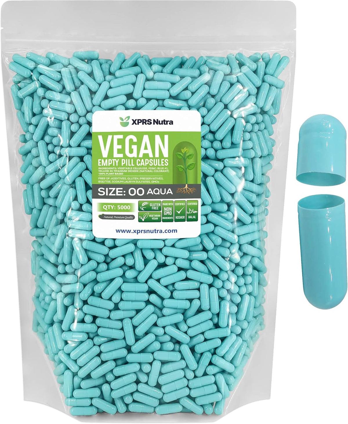 XPRS Nutra Size 00 Empty Vegan Capsules - 5000 Count - Vegetarian Empty Capsules for DIY Capsule Filling (Clear) - görsel 1