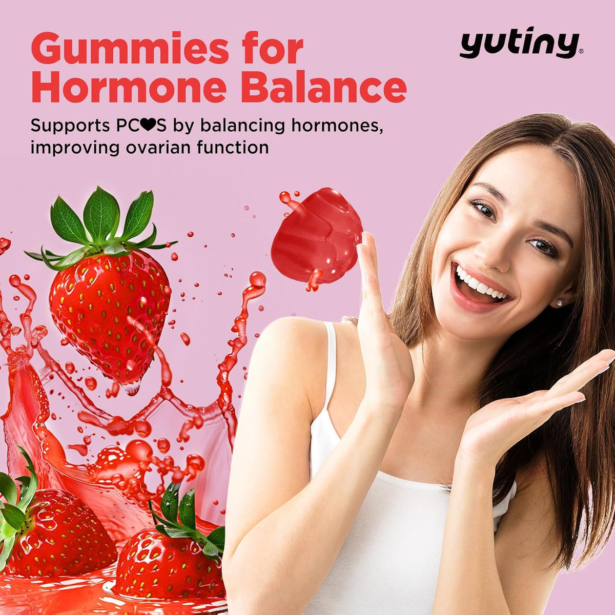 Yutiny Myo-Inositol & D-Chiro Inositol Gummies, Vitamin B6 B12 & Folate for Women, Vegan, Sugar Free, Strawberry Flavour, 60 Count - görsel 5