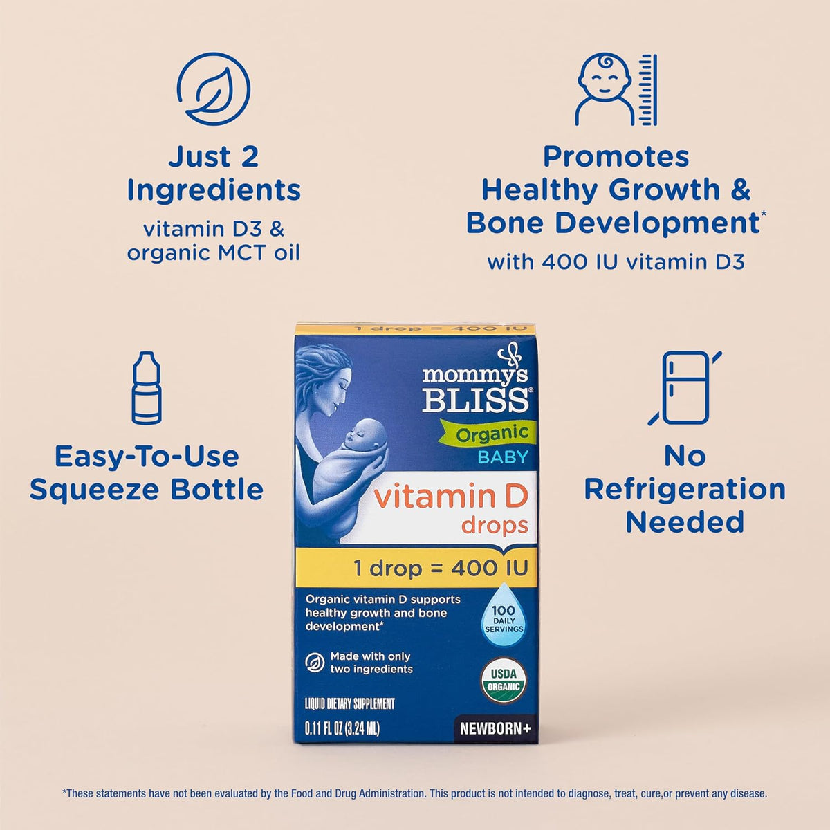 Mommy's Bliss Organic Vitamin D Drops, 400 IU, 3.3 ml (90 Drops) - görsel 3
