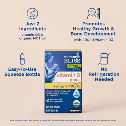 Mommy's Bliss Organic Vitamin D Drops, 400 IU, 3.3 ml (90 Drops)
