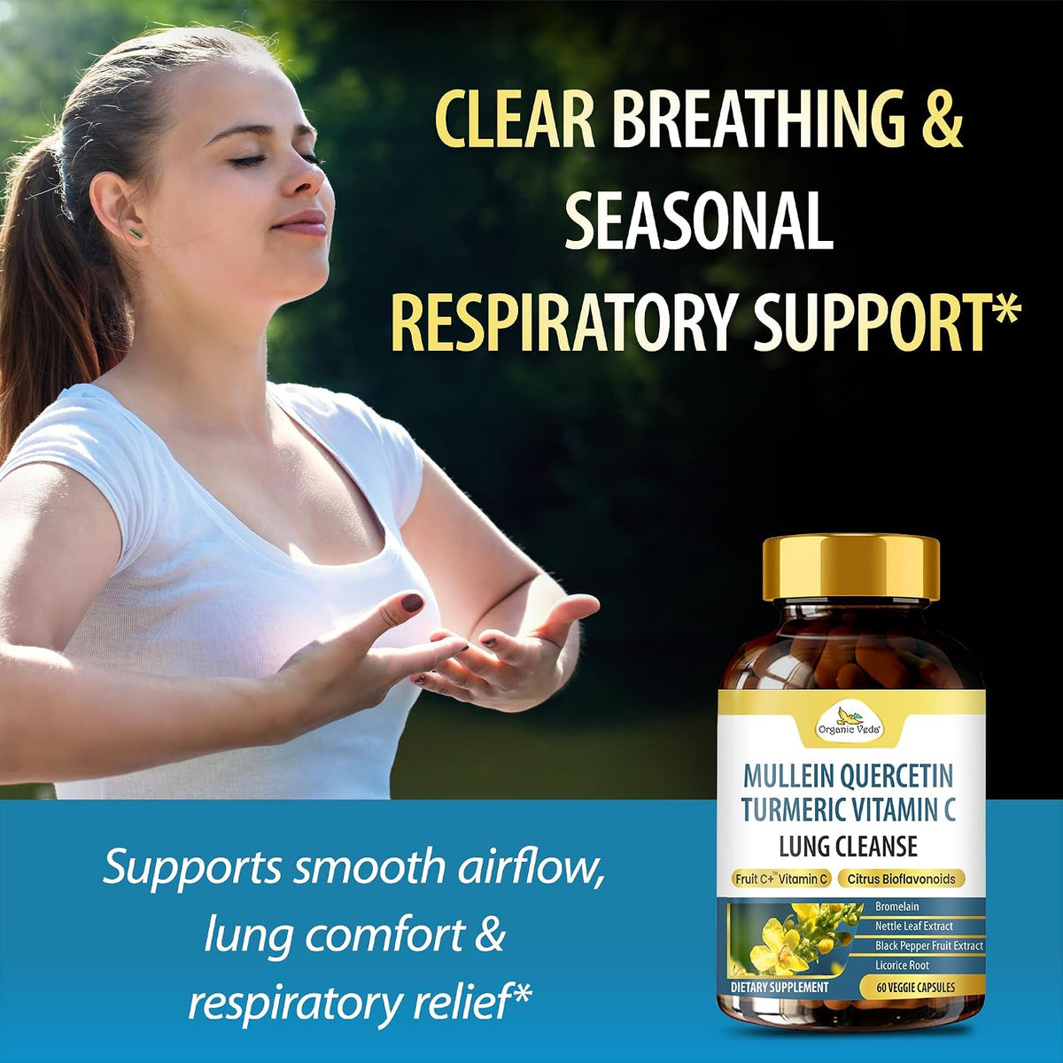 Organic Veda Mullein Quercetin Turmeric Lung Cleanse Capsules - 13 in 1 Herbal Lung Health Supplement - görsel 8