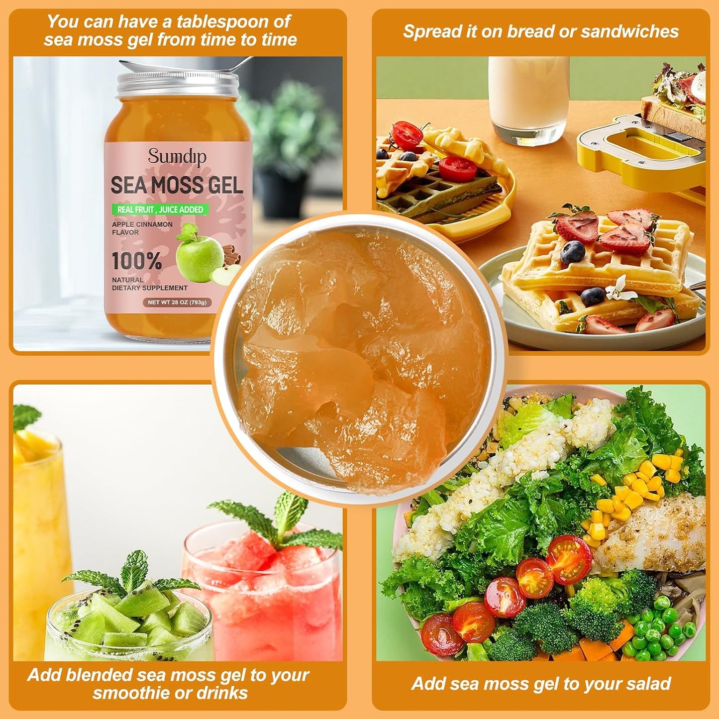 (28oz) Sea Moss Gel, Raw Vegan Irish Seamoss Gel, Immune and Digestive Support, Apple Cinnamon - görsel 3