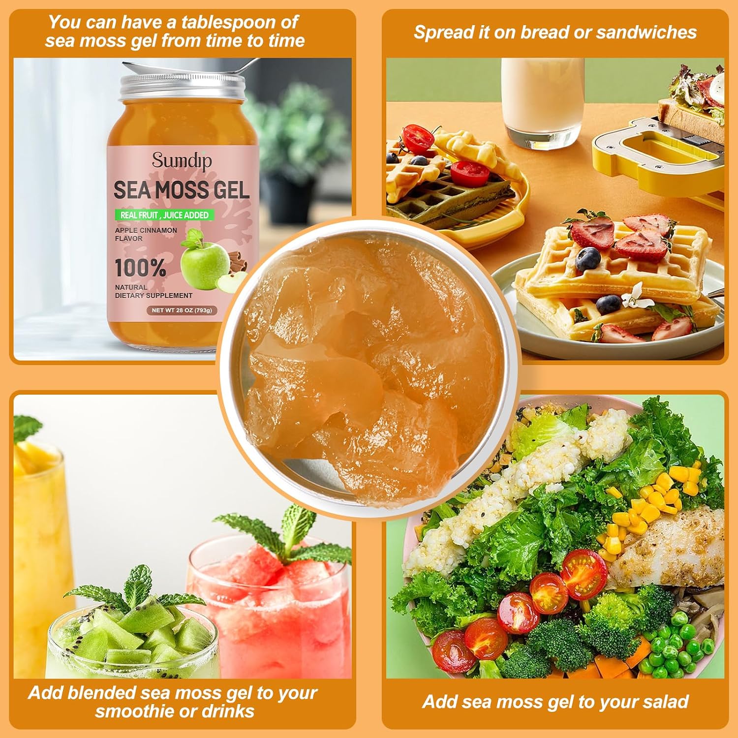 (28oz) Sea Moss Gel, Raw Vegan Irish Seamoss Gel, Immune and Digestive Support, Apple Cinnamon - görsel 3