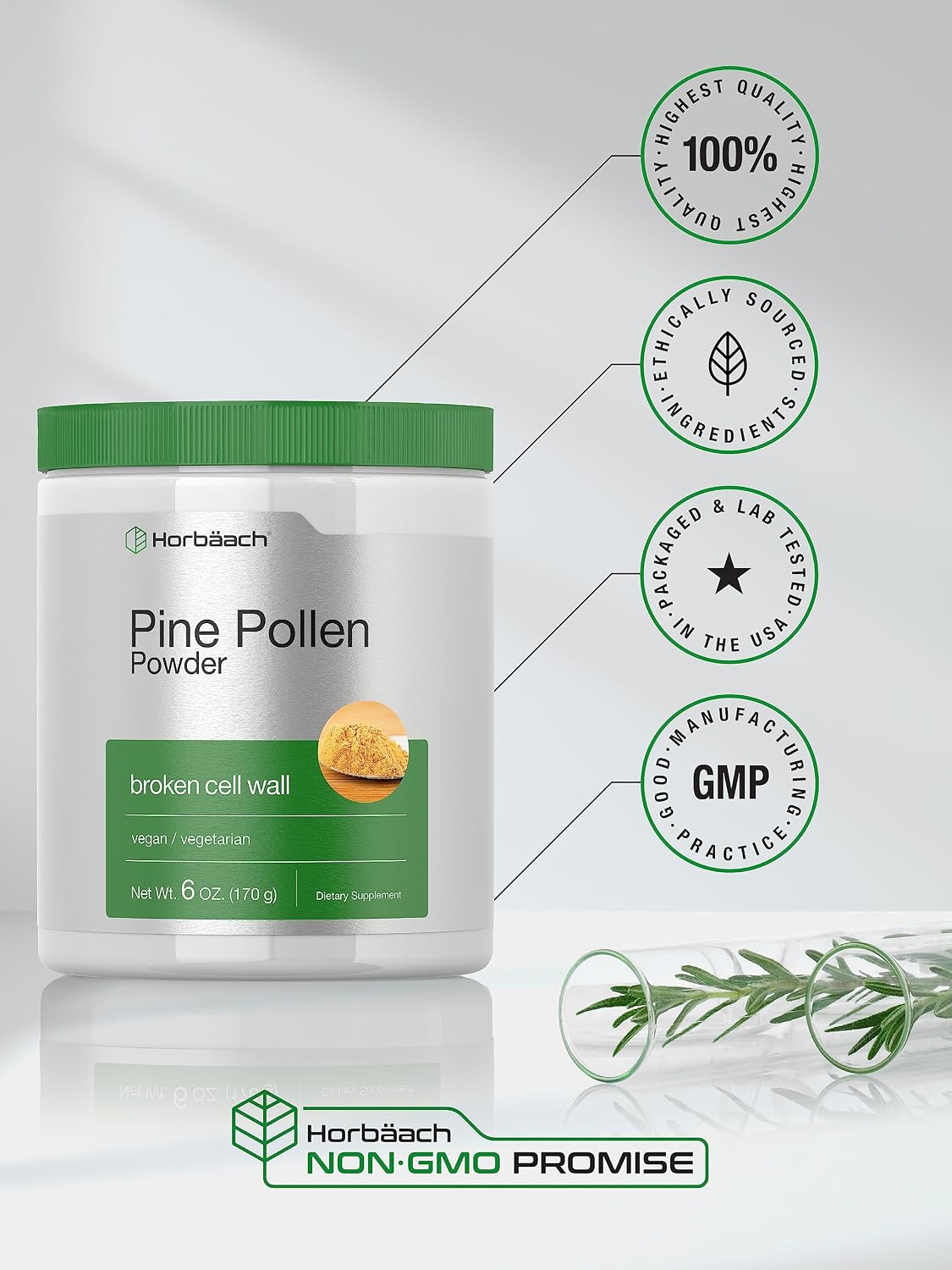 Horbäach Pine Pollen Powder - Cracked Cell Wall, 6 oz (170 g) - görsel 5