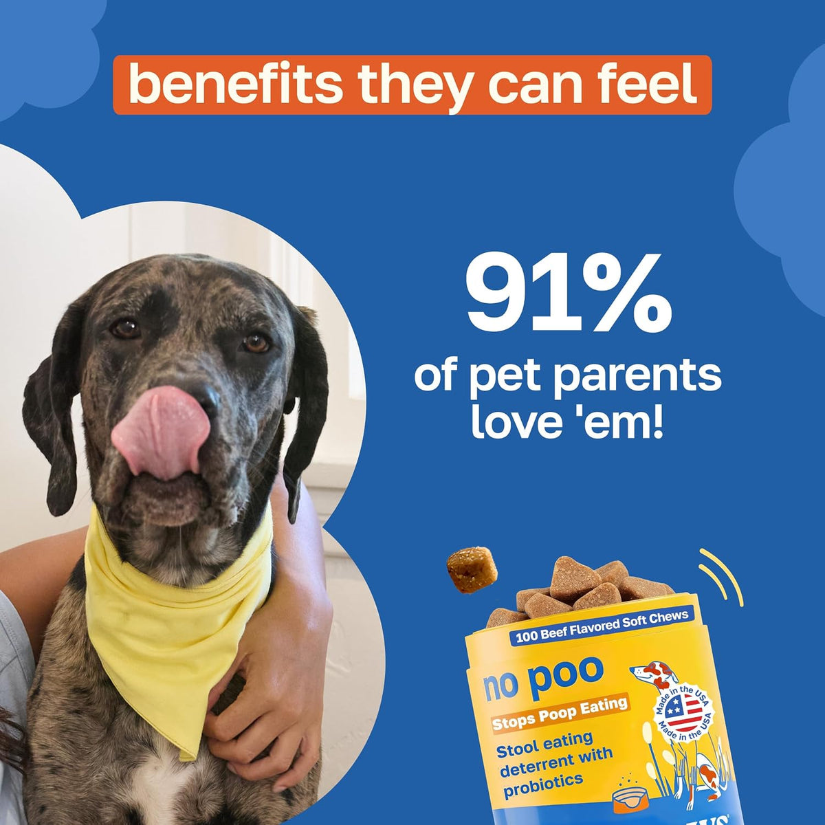 Happy Paws No Poo Chews for Dogs - Coprophagia Deterrent with Probiotics, Pumpkin & Enzymes, Beef Flavour, 100 Count - görsel 4