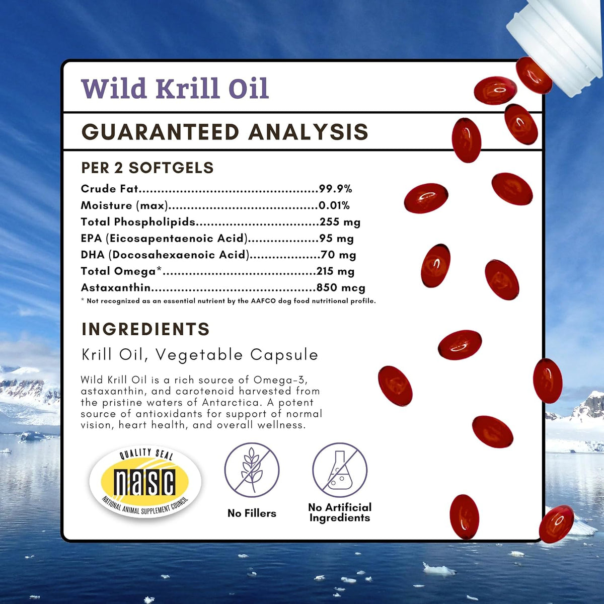 Wholistic Pet Organics Krill Oil for Dogs and Cats - Premium Antioxidant Support - 60 Soft Gels - görsel 3