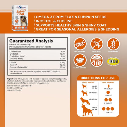 Vital Planet Skin & Coat Supplement for Dogs with Omega-3, Choline & Inositol - 60 Chewable Tablets – Image 2