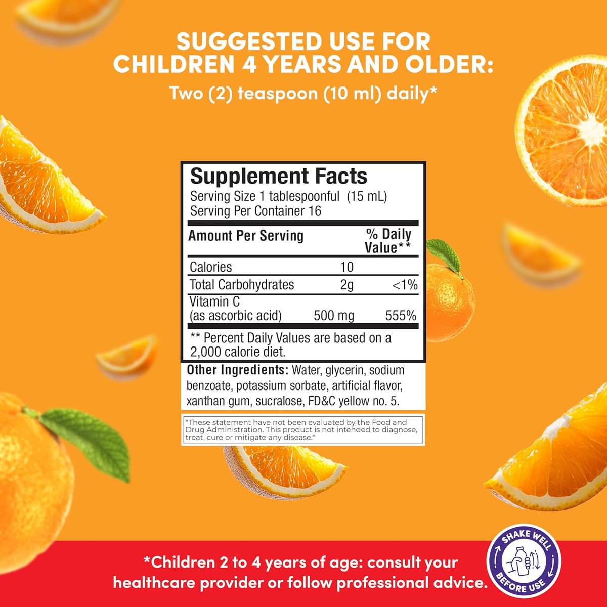 GirafKids Liquid Vitamin C for Children Aged 4+ | 8 fl oz, 500mg | Sugar-Free Formula with Safe, Premium Ingredients | Delicious Orange Flavour | Immune Support & Energy Boost - görsel 2