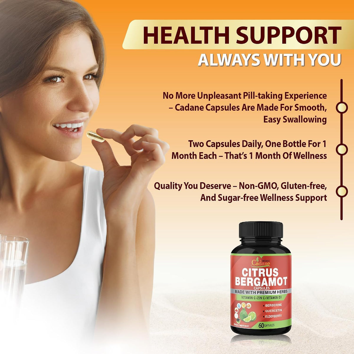 Citrus Bergamot Extract Supplement with Vitamin C, D3, Zinc, Berberine, Quercetin & More | Immune Support | 60 Capsules - görsel 6