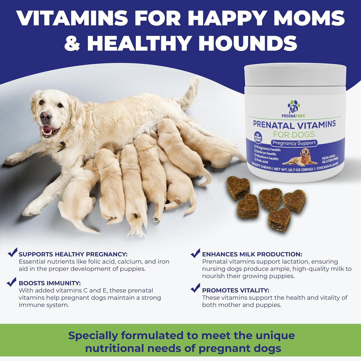 PREGNAPAWS Dog Prenatal Vitamins – 90 Soft Chews - görsel 2
