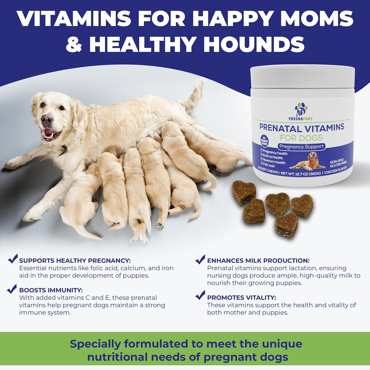 PREGNAPAWS Dog Prenatal Vitamins – 90 Soft Chews - görsel 2