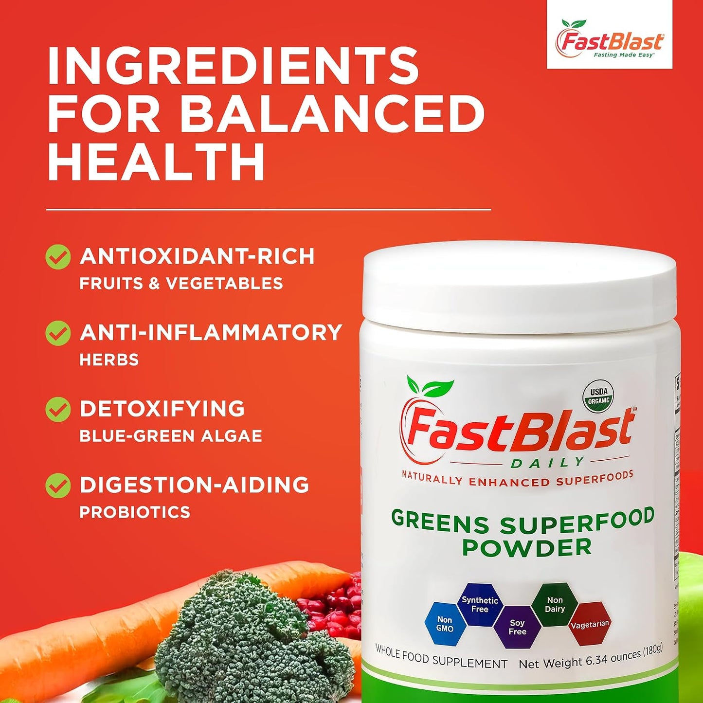 FastBlast Organic Super Greens Powder – Over 30 Superfoods with Probiotics, 180g - görsel 3