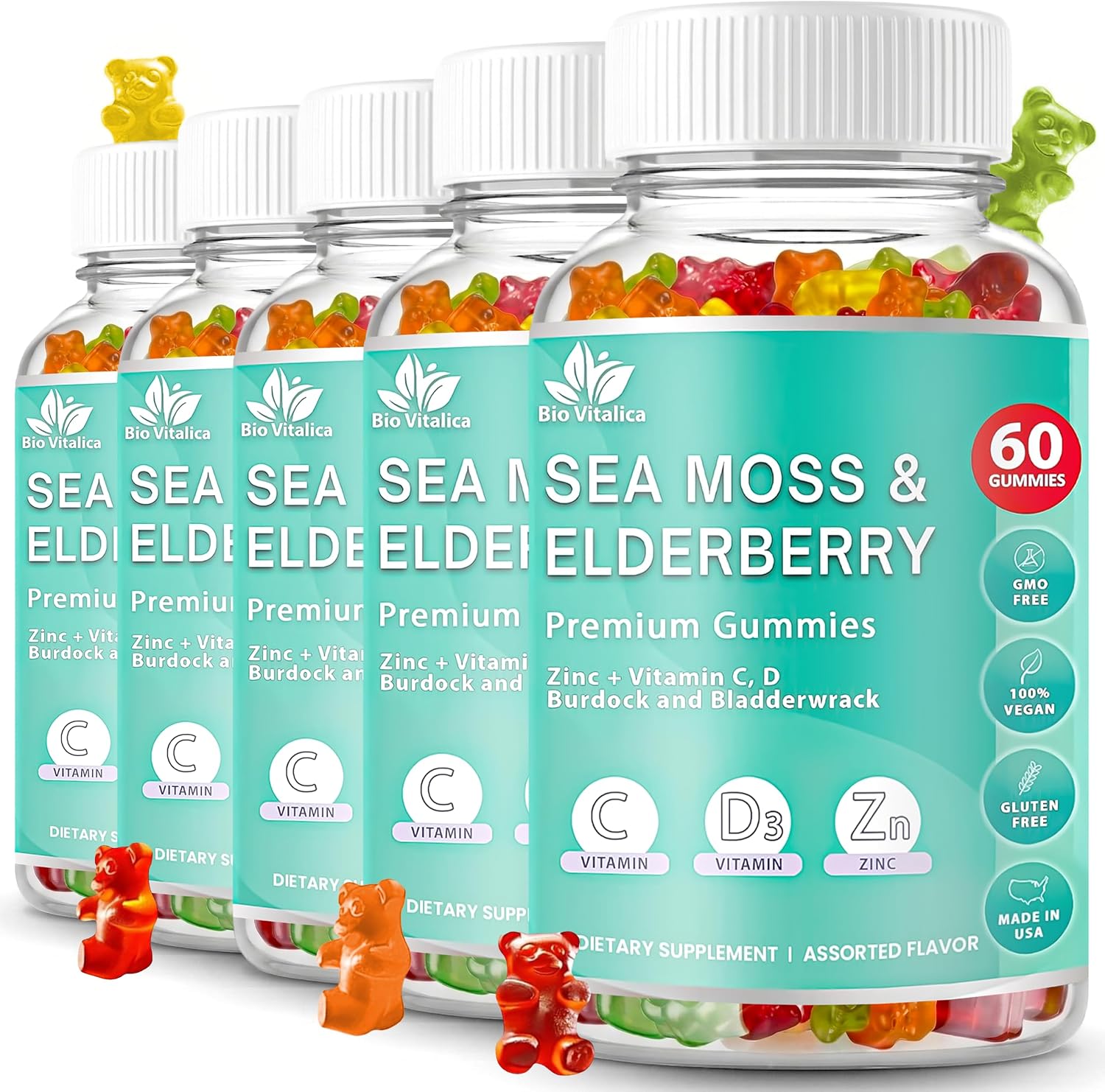 BIO VITALICA Irish Sea Moss Gummies with Elderberry – Vegan Immune Support with Vitamin C, D & Zinc – 4 Packs - görsel 10