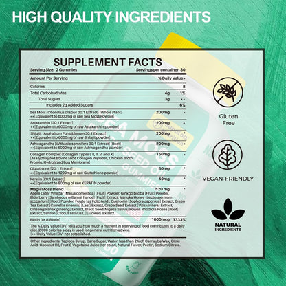 Sea Moss Gummies with Shilajit, Ashwagandha & Astaxanthin, Rich in Minerals & Vitamins for Immunity, Gut Health & Energy - Superfood Sea Moss Supplements - 60 Gummies