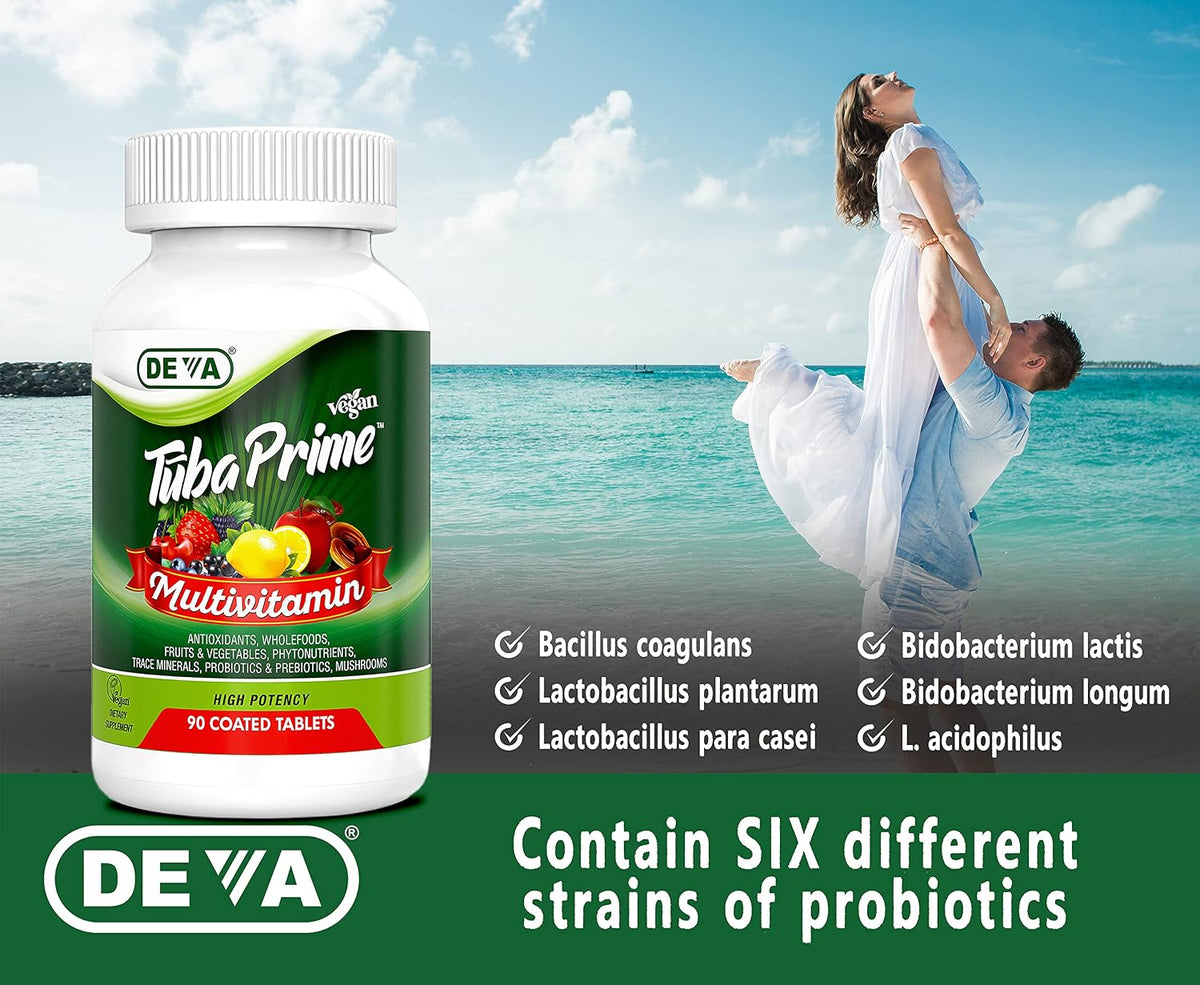 DEVA Tuba Prime Vegan Multivitamin – High-Potency Vitamin and Mineral Food Supplement with Antioxidants, Fruits, Vegetables, Super Mushrooms, Probiotics, Prebiotics, Seeds, Herbs – 90 Tablets - görsel 8