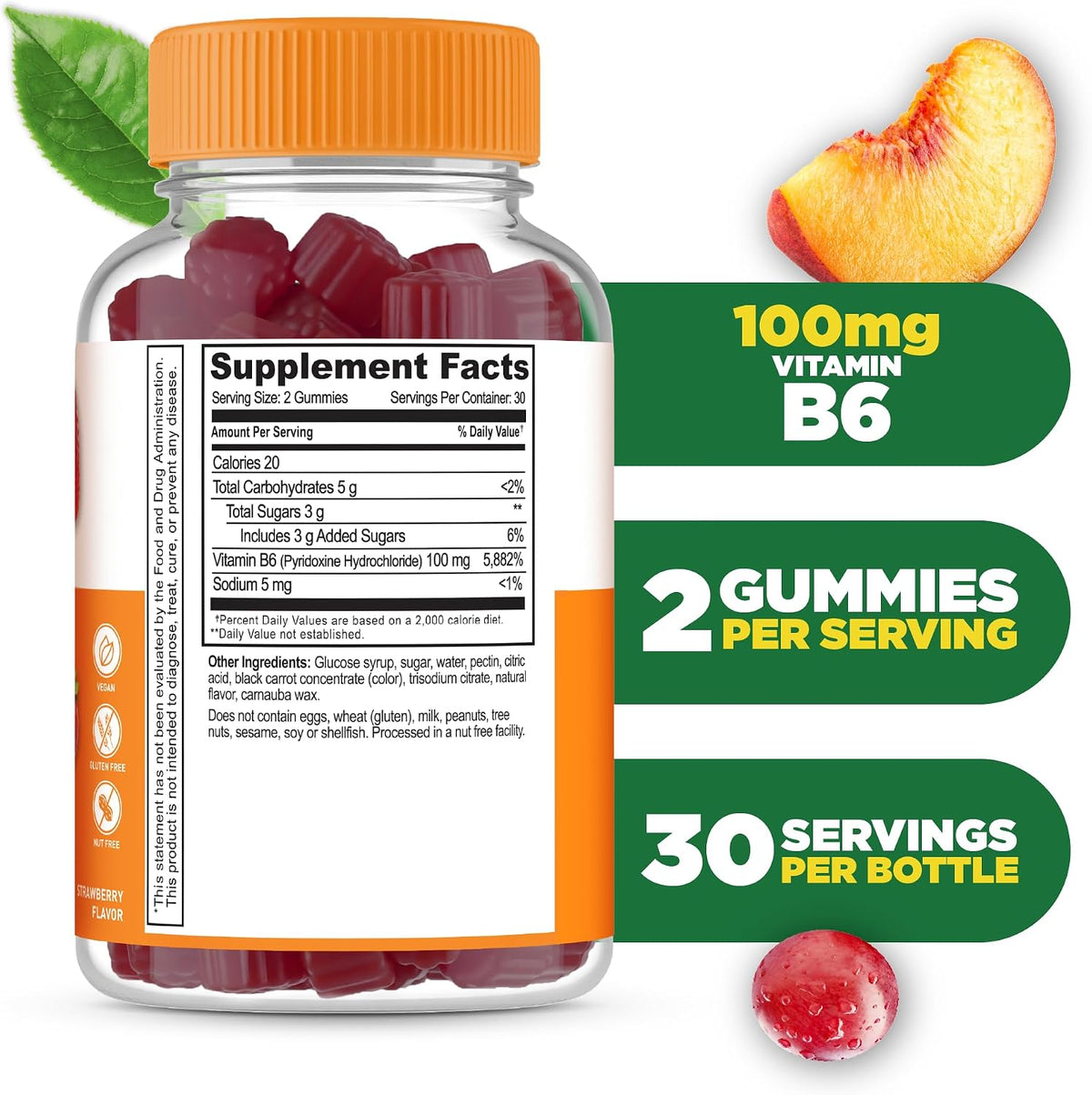 Lifeable Vitamin B6 Gummies - 100mg - Strawberry Flavour - 60 Count – Image 2