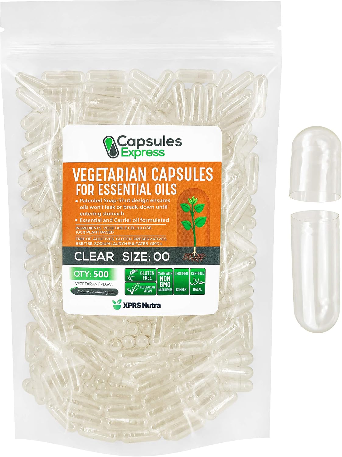 XPRS Nutra Size 2 Empty Vegan Capsules - 100 Capsules Clear Vegetable Capsules for Essential Oils and Powders - görsel 10