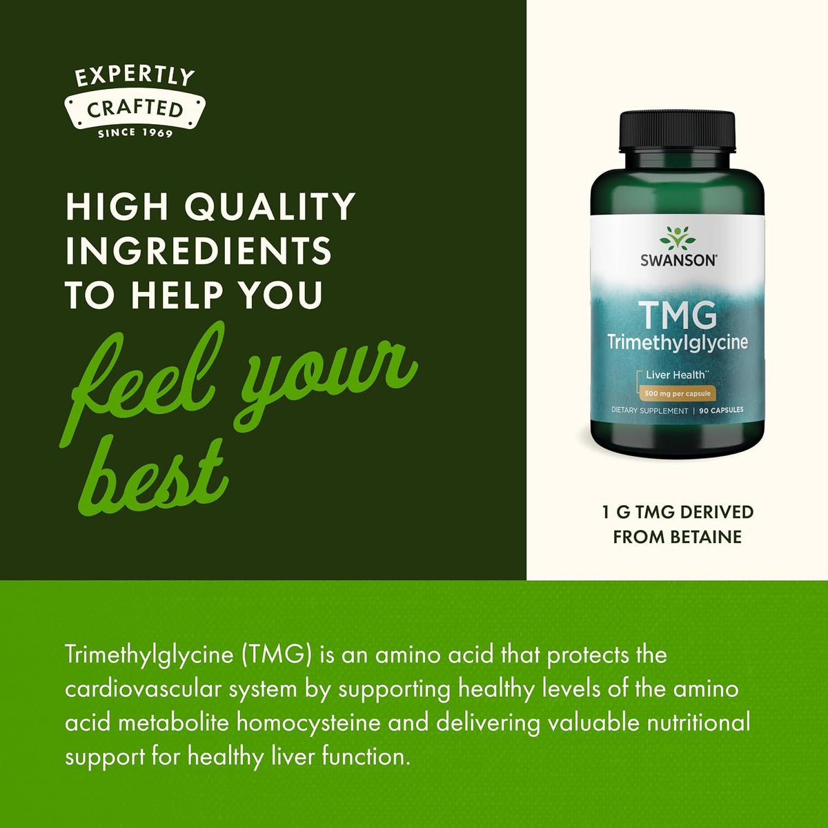Swanson TMG Trimethylglycine – Amino Acid Supplement for Homocysteine Metabolism, 90 Capsules - görsel 5