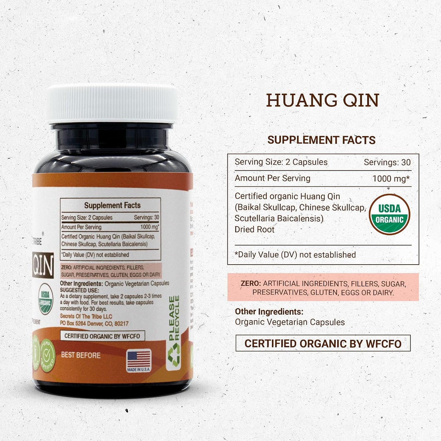 Huang Qin USDA Organic Capsules - Certified Organic Vegetarian Capsules, Herbal Food Supplement (60 Capsules) - görsel 4