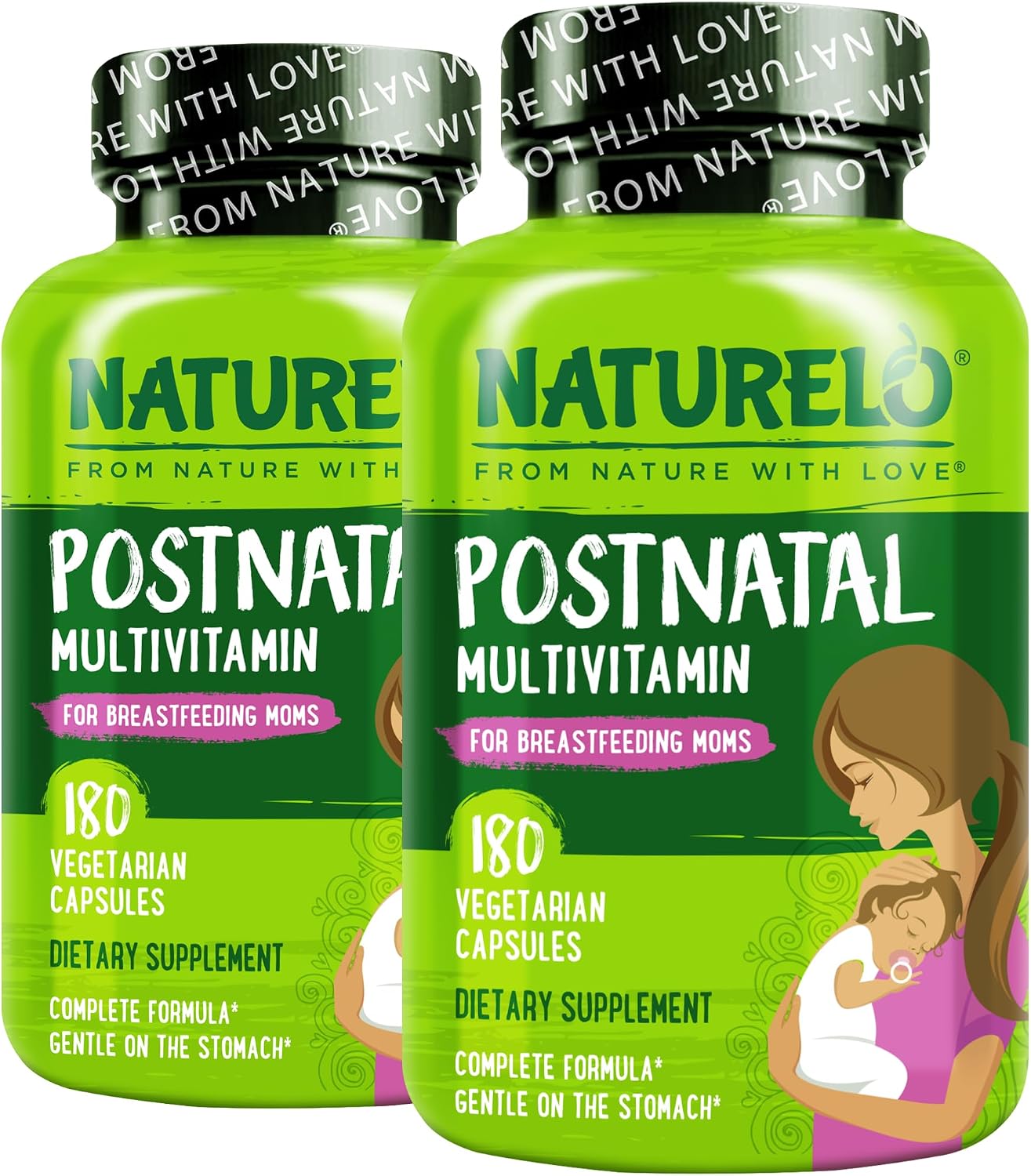 NATURELO Postnatal Multivitamin - Supplement for Breastfeeding Women - Plant-Based Vitamin D, Folate, Gentle Iron - 180 Capsules (Pack of 2) - görsel 1
