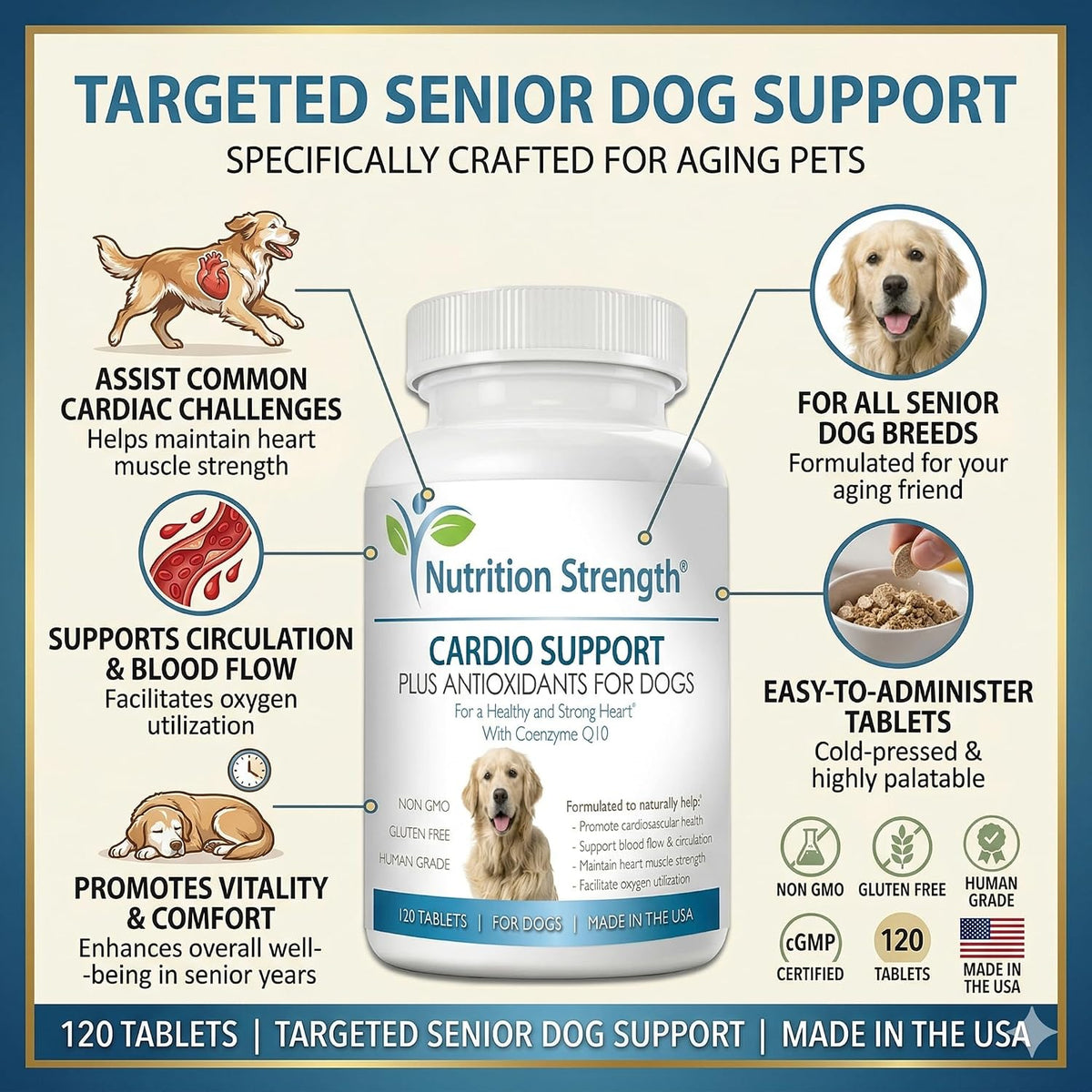 Cardio Support for Dogs Plus Antioxidant, L-Carnitine, L-Taurine, with Coenzyme Q10 and Vitamin E, Supports a Healthy and Strong Dog Heart, 120 Chewable Tablets - görsel 6