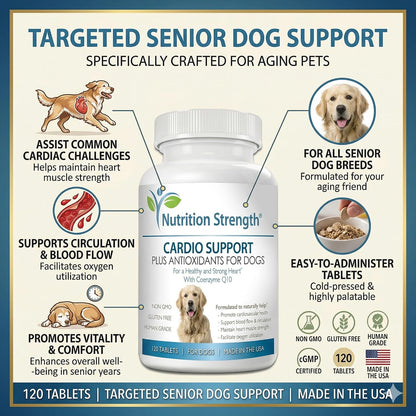 Cardio Support for Dogs Plus Antioxidant, L-Carnitine, L-Taurine, with Coenzyme Q10 and Vitamin E, Supports a Healthy and Strong Dog Heart, 120 Chewable Tablets