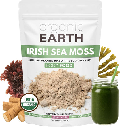 Organic Earth Irish Sea Moss Powder with Bladderwrack & Burdock Root - 227 g
