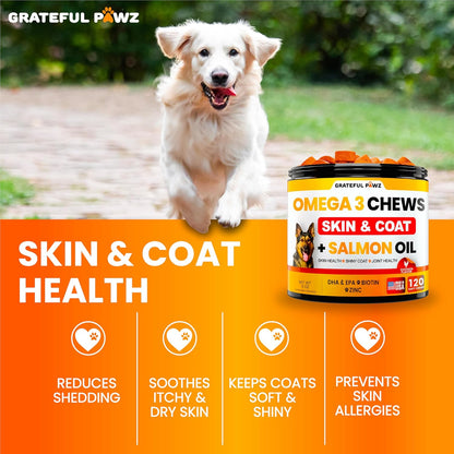 Omega 3 for Dogs - Fish Oil Chews for Dogs - Allergy and Itch Relief - Anti-Shedding Supplement - Joint Health - Dry, Itchy Skin and Coat Supplement - Salmon Oil - EPA & DHA - Made in the USA