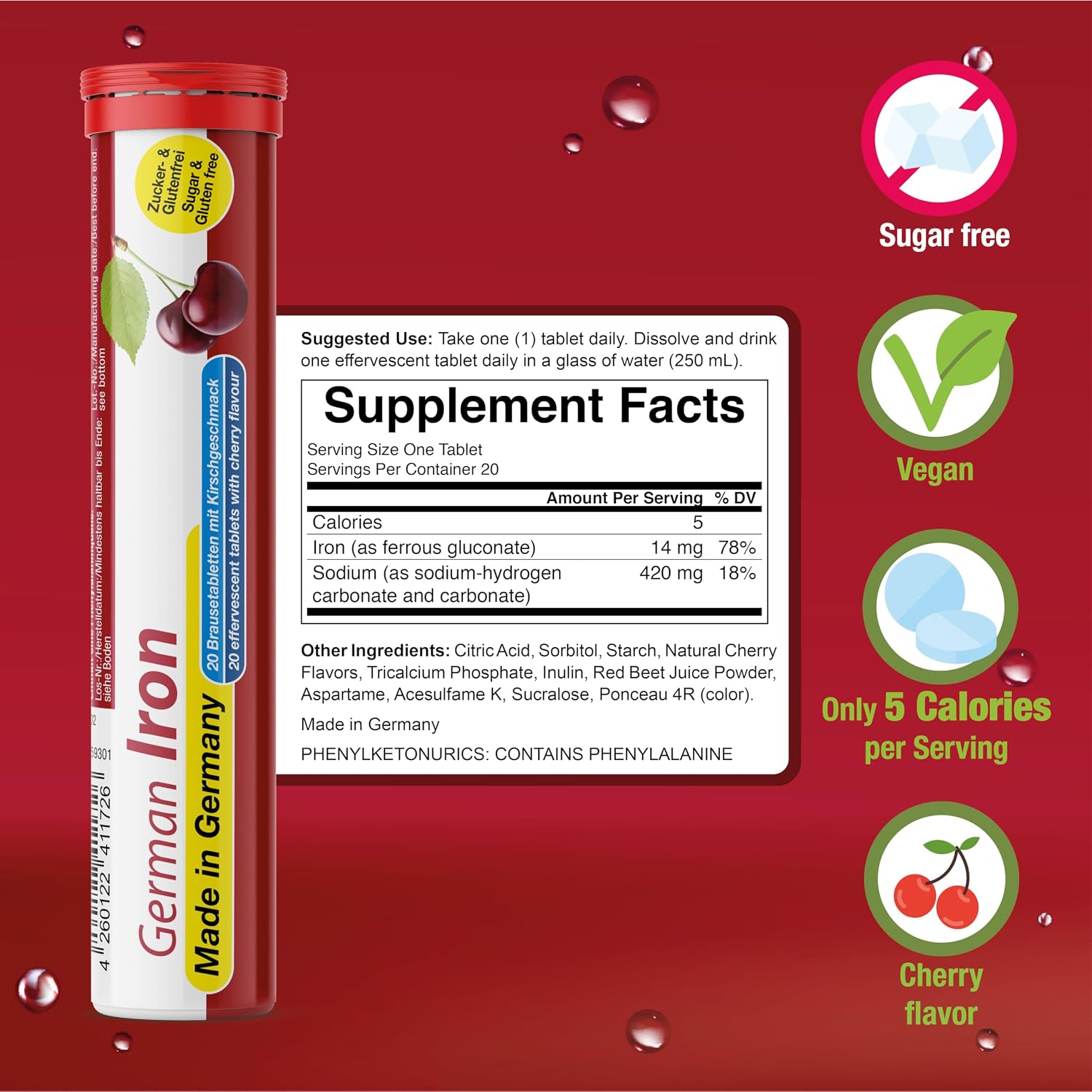 T&D German Vitamin & Minerals Effervescent Tablets - 100 Vegan/Vegetarian Tablets - Mixed Fruit Flavour - görsel 3