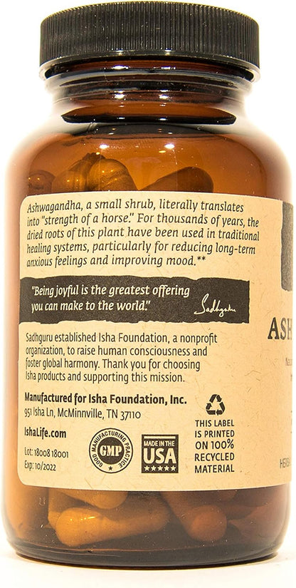 ISHA Ashwagandha Supplement – Natural Herbal Supplement, 500 mg, 90 Vegan Capsules