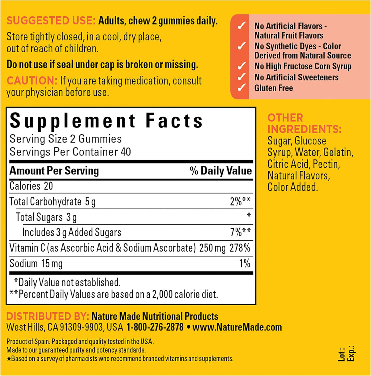 Nature Made Vitamin C Gummies – 250 mg per Serving, 80 Count (40-Day Supply) - görsel 7