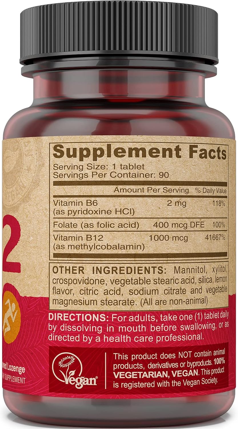 Deva Vegan Vitamin B12 Fast Dissolve Supplement – 1000 mcg Methylcobalamin with B6 & Folic Acid – Lemon Flavour – 90 Lozenges - görsel 3