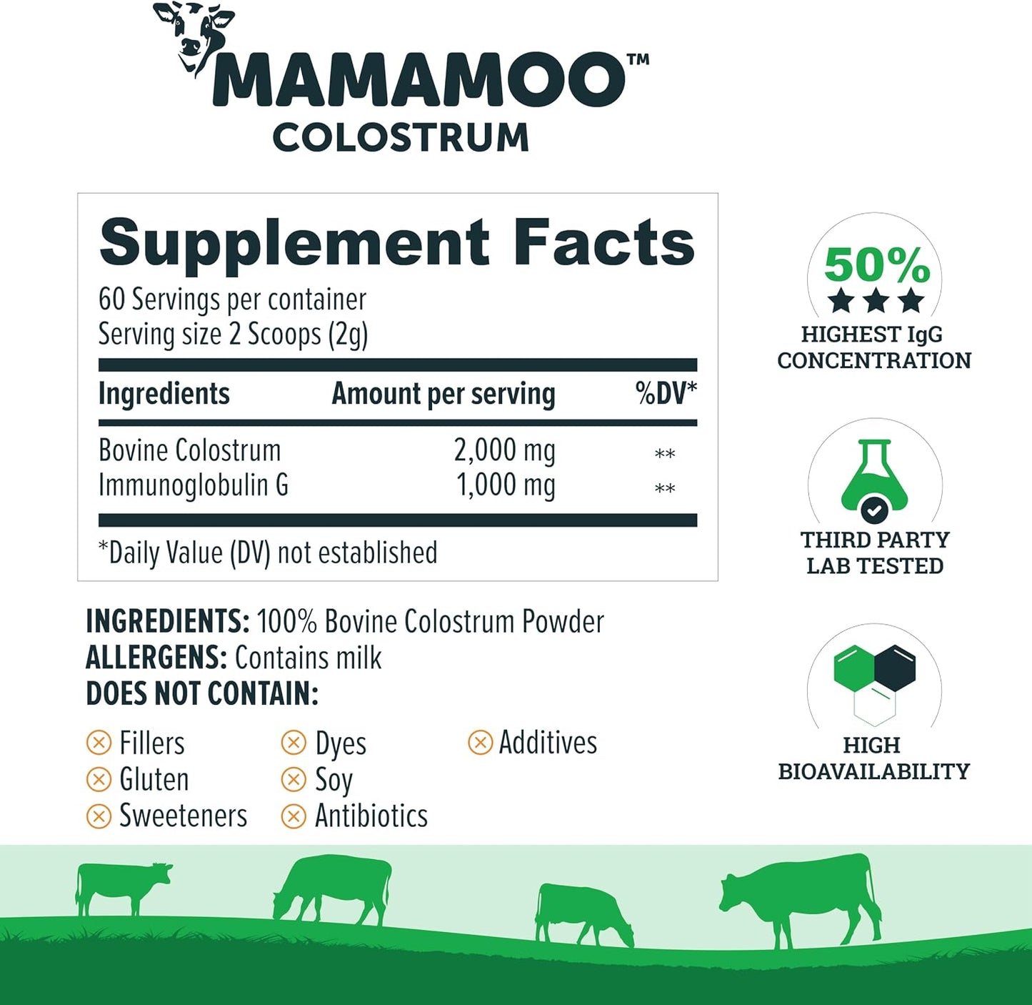MamaMoo™ Colostrum Powder - Grass Fed, Non-GMO, 60 Servings (Unflavoured) - görsel 2