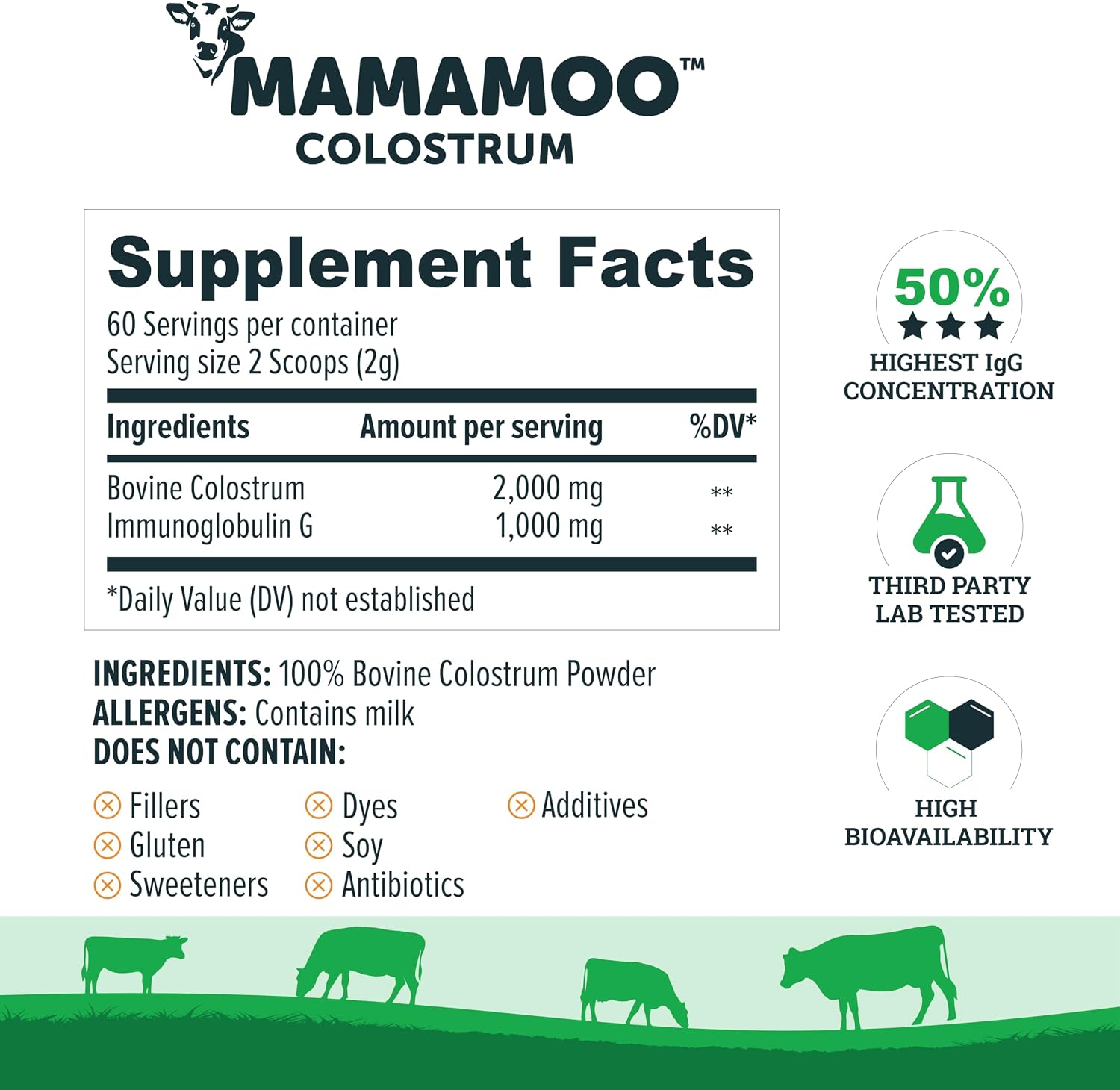 MamaMoo™ Colostrum Powder - Grass Fed, Non-GMO, 60 Servings (Unflavoured) - görsel 2