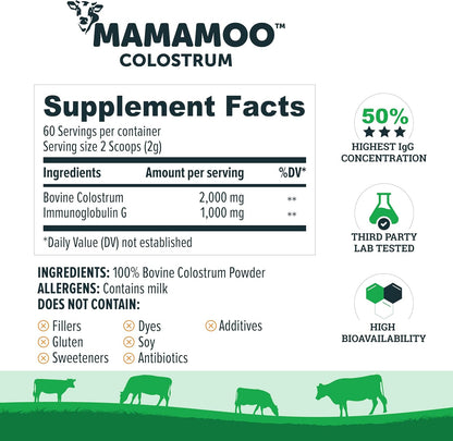 MamaMoo™ Colostrum Powder - Grass Fed, Non-GMO, 60 Servings (Unflavoured)