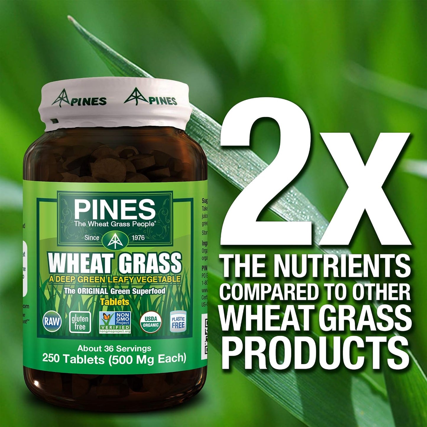 PINES Organic Wheat Grass Tablets - 250 Tablets - görsel 5