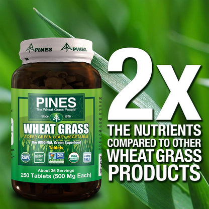 PINES Organic Wheat Grass Tablets - 250 Tablets