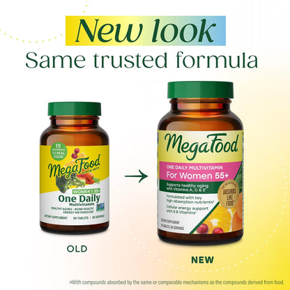 MegaFood Women 55+ Multivitamin - Vitamin D3, C, Zinc, B12 & Folate for Healthy Ageing