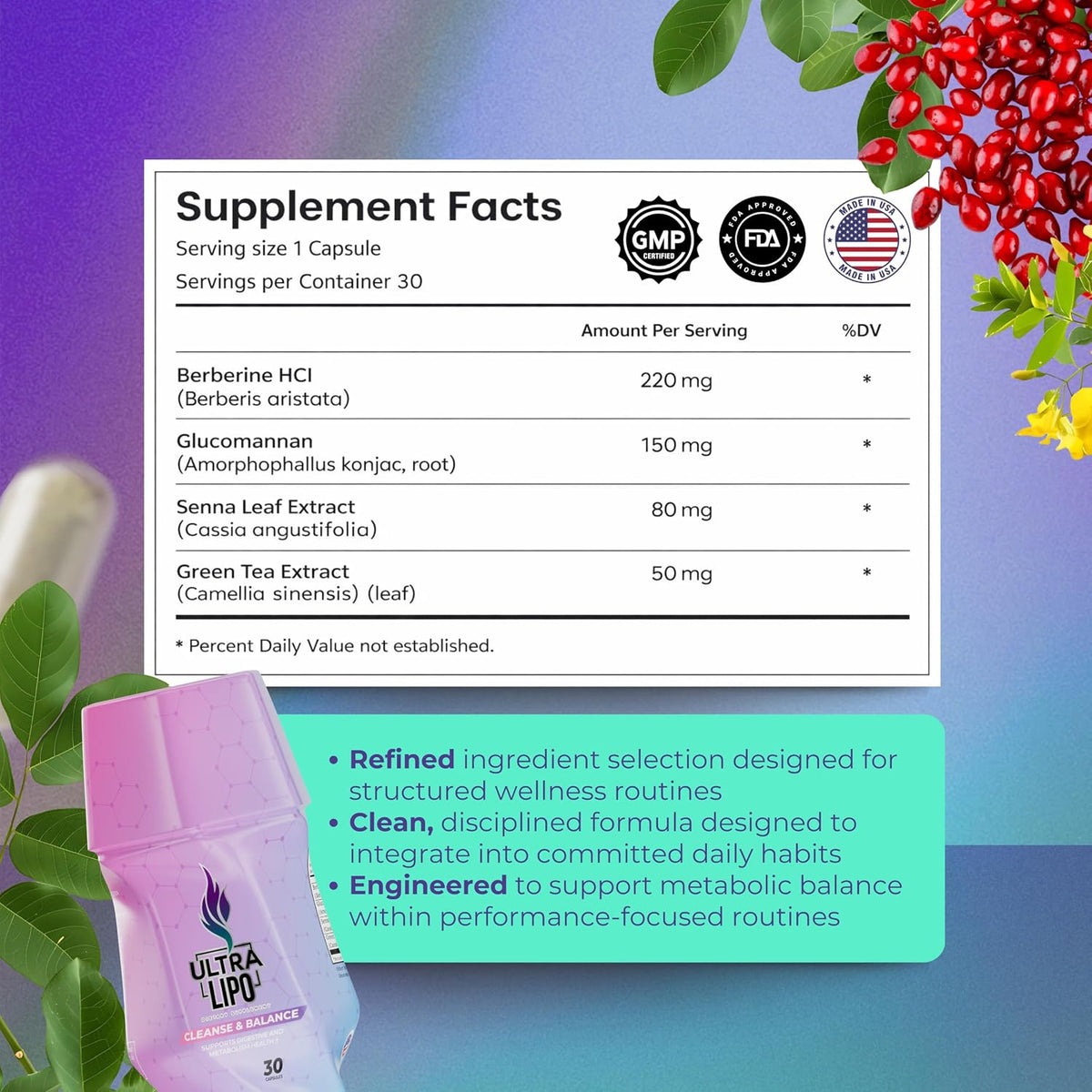 Natural Fat Burner & Appetite Suppressant – Weight Loss Pills for Men and Women, Supports Metabolism & Gut Health, Non-GMO, Made in USA, 30 Capsules - görsel 6