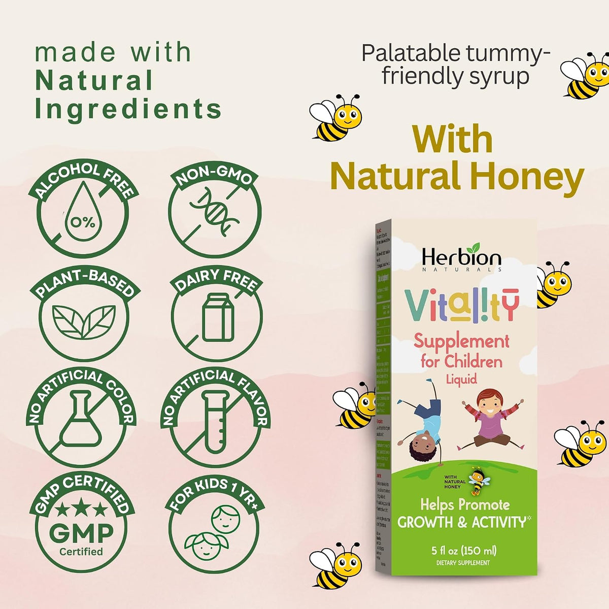 HERBION Naturals Vitality Supplement for Children, Supports Growth and Appetite, Helps Maintain Energy and Cognitive Function, for Kids Aged 1 Year and Above, 150 ml (Pack of 1) - görsel 5